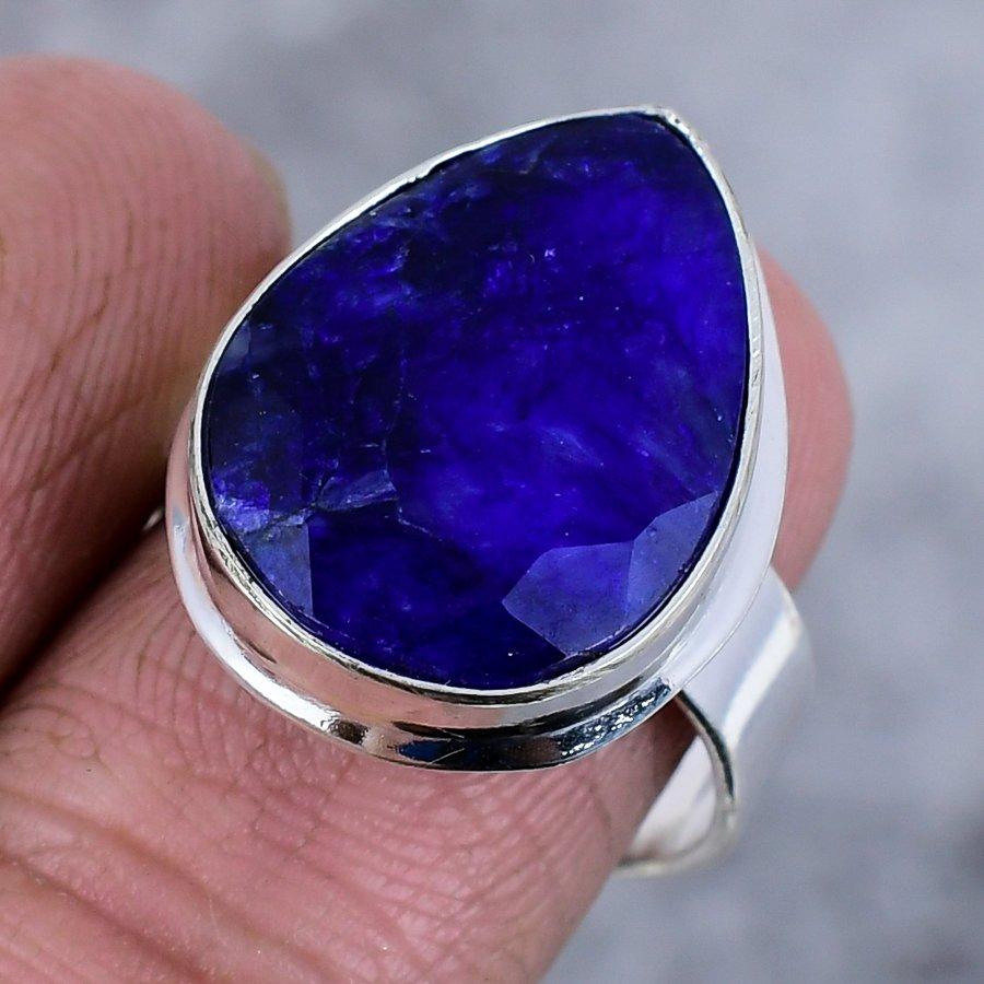 Natural Sapphire Natural 925 Sterling Silver Jewelry Ring Size 8 H5t87
