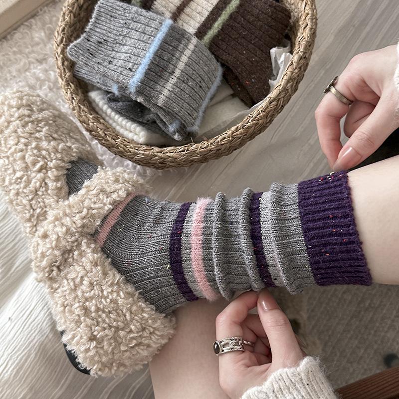 Wool Socks Children'S Stacking Socks Season Warm Thickened Retro Striped Stockings Tide Idea Yarn Tube Socks