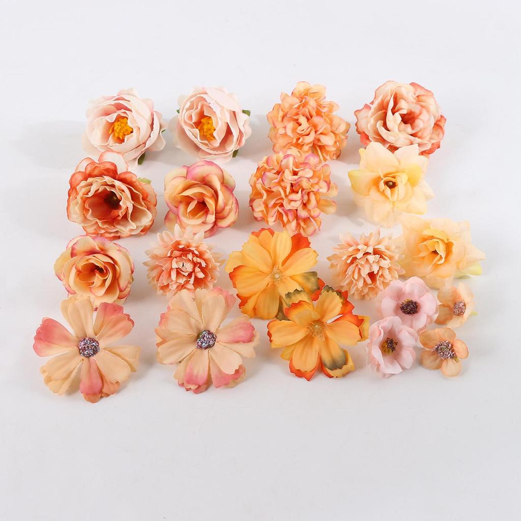 Orange Series Silk Artificial Flowers for DIY Headdress, Clothing Accessories, and Decorative Straw Hat Embellishments.