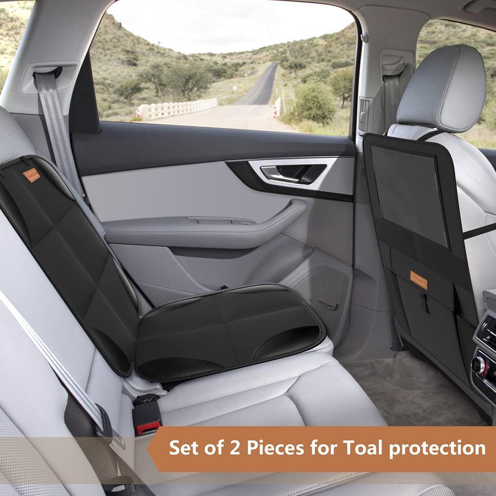 1680D Child Seat Mat Protection Mat Kick Guard Cover Set Car Seat Protection Sheet with Storage Pocket [Smart eLf] 2-Piece