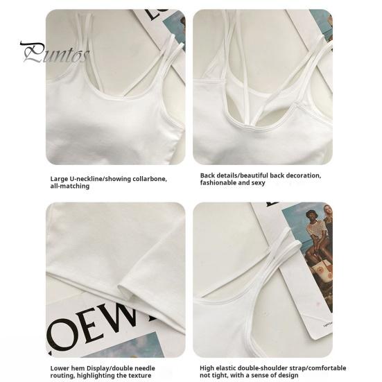 Sexy Bottoming Vest Double Spaghetti Straps Camisole Tops U-Neck Sleeveless Padded Vest Tops Sport Bottoming Cropped Tops