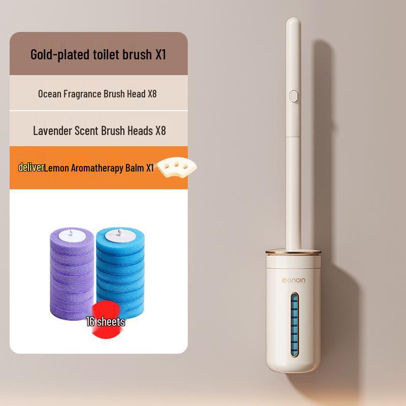 Wall-Mounted Disposable Toilet Brush with Replacement Heads - Household Cleaning Essential