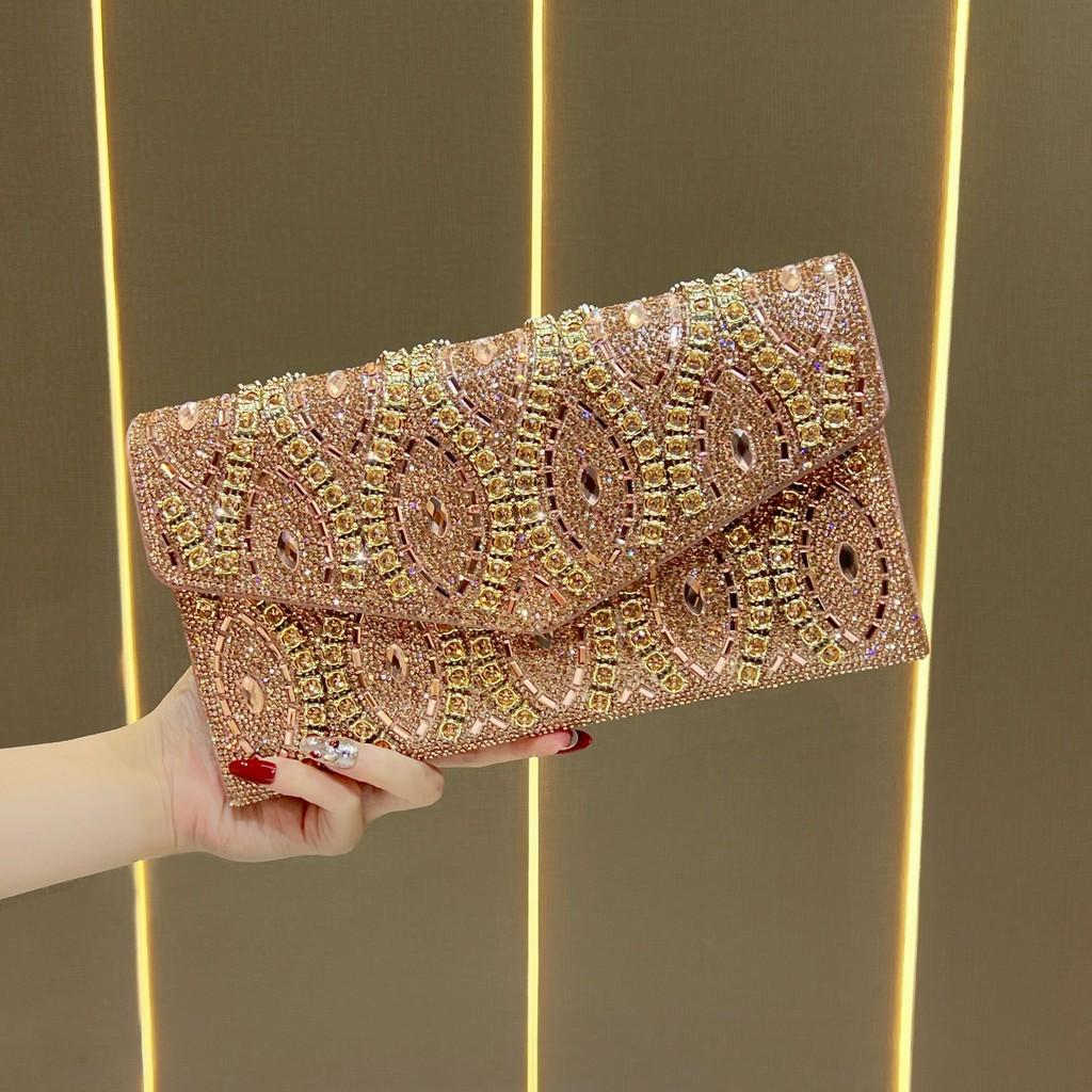 Pochette da Sera Transfrontaliera con Decorazioni in Cristallo e Catena per Eventi Formali