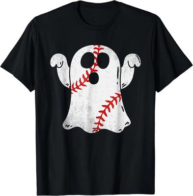 Baseball Design Halloween Kostuum Geest Baseball Liefhebber T-shirt voor Unisex Vrouwen Kort Casual Katoen Dagelijks Vier Seizoenen T-shirts