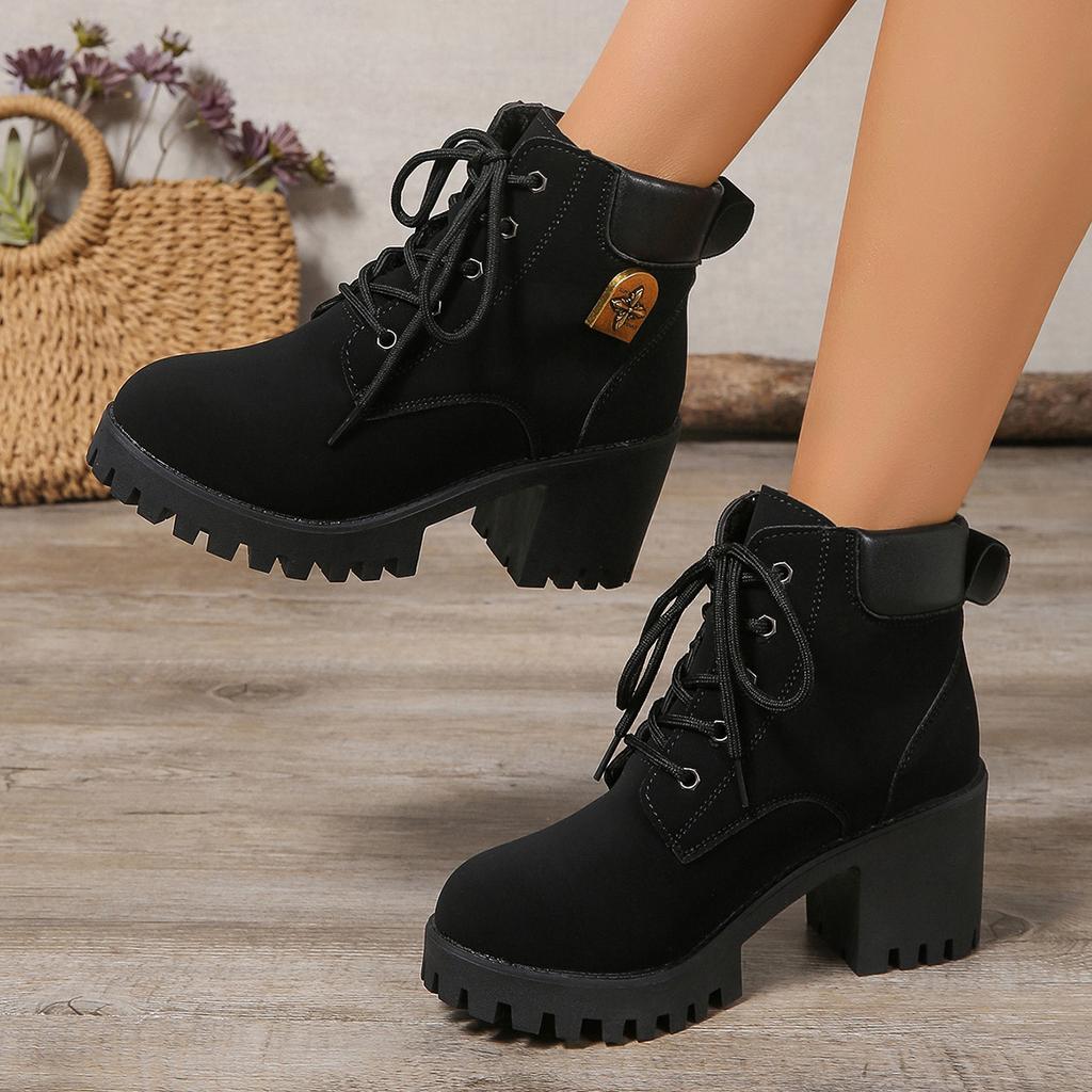 New Woman Ankle Boots Casual Comfortable Shoes Woman Autumn Round Toe Mid Calf Boots Chunky Patchwork Leather Boots Woman