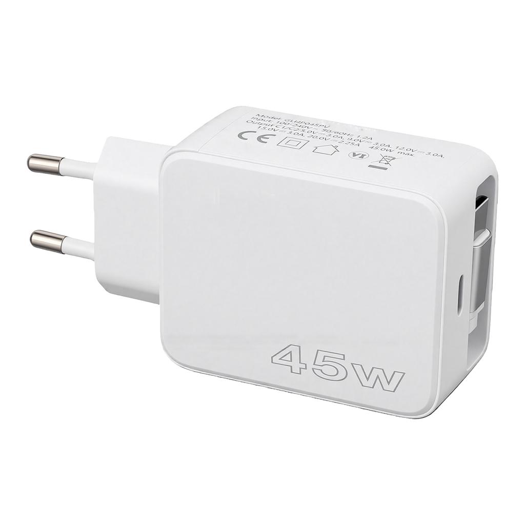 PD45W Fast Power Charger with Retractable Cable Overcurrent Overvoltage Prevention Dual Type C Port Charger for Phones