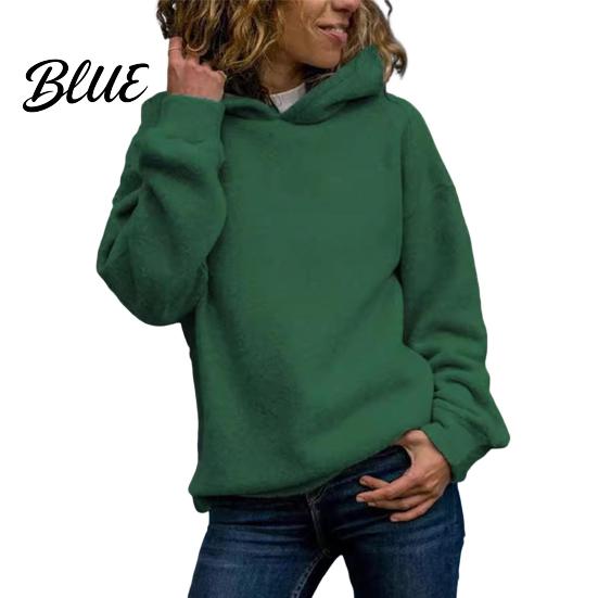 Thick Hoodie Fall Winter Women Pure Color Loose Long Sleeves Elastic Relaxed Fit Pullover Cuff Warm Sport Top Casual Style Street Wear Autumn