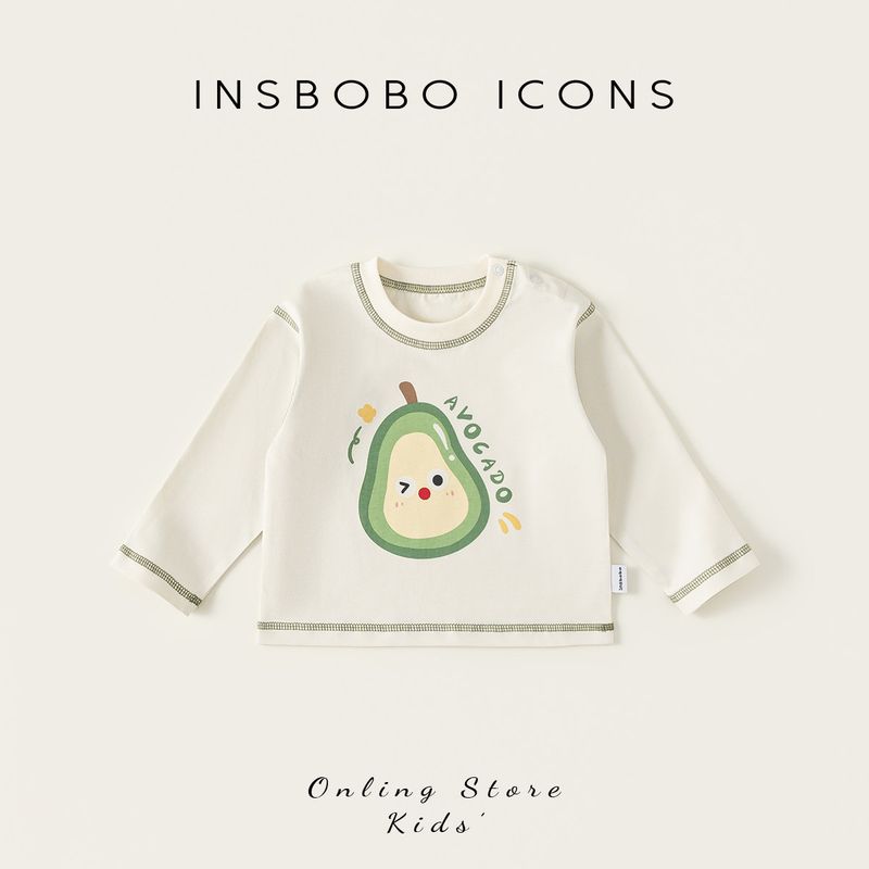 Insbobo Baby Girl T-Shirt 2026 Spring New Style Spring Clothing Base Shirt Baby Fashionable Children s Clothing Children s Spring and Autumn Top Avocado 100