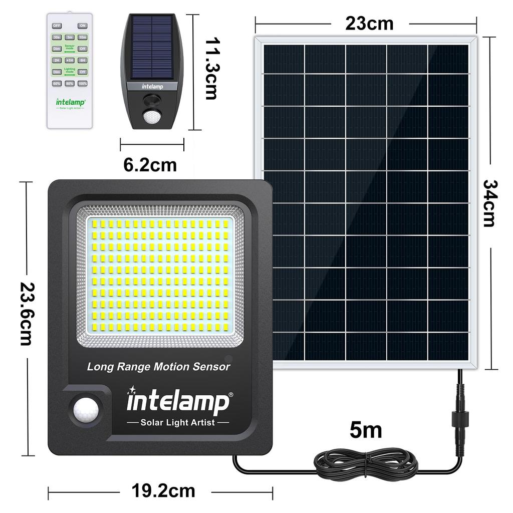 Intelamp Solar Light with Motion Sensor for Outdoor LED 170 Maximum Lumens of 2000 Solar Automatic 3 Intelligent No Electricity IP65 Waterproof and