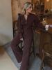 2026 Fall Winter Women's Knit Two Piece Set Zip Up Fitted Top High Waist Wide Leg Pants