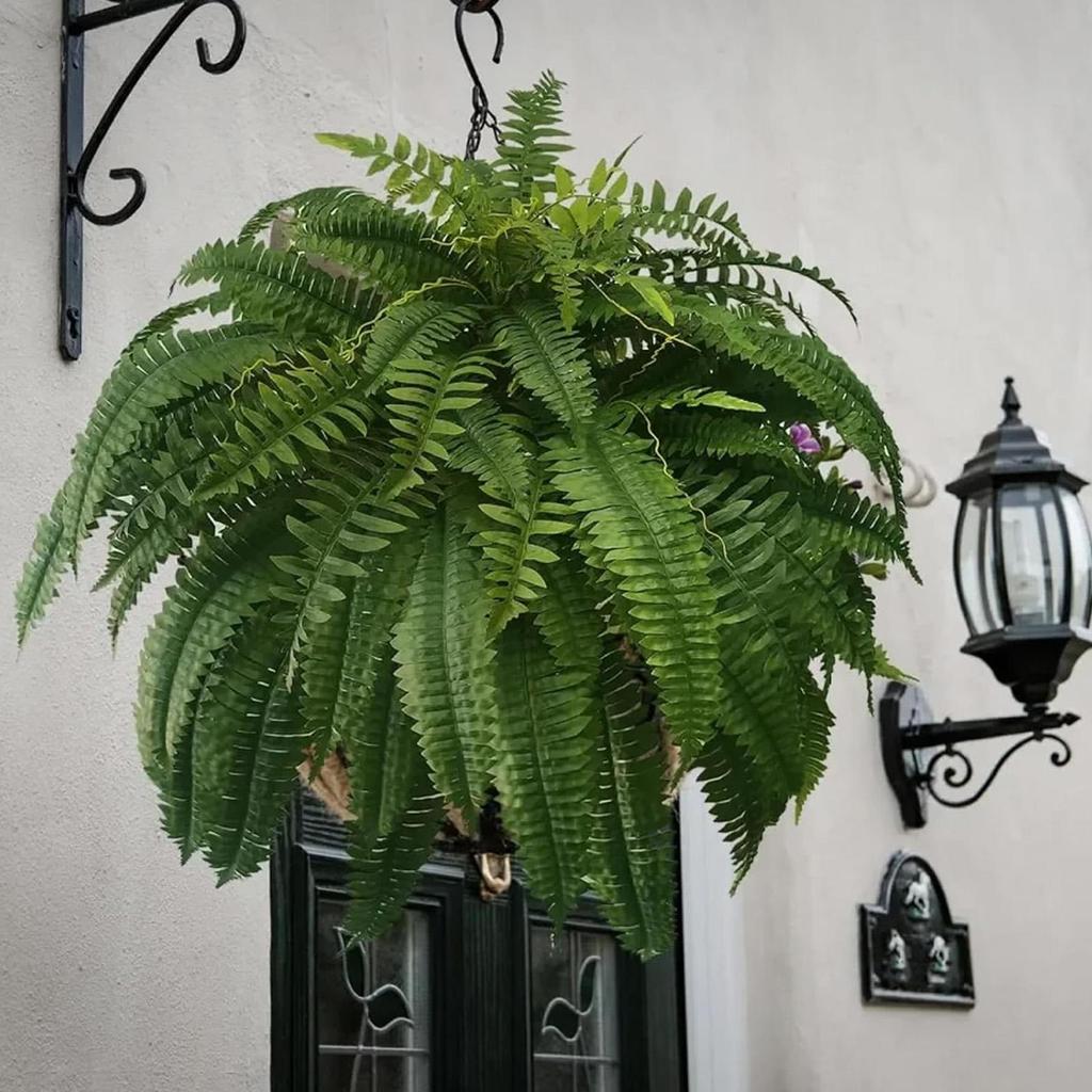 Artificial Boston Fern Fake Plastic Plants Greenery Decorations 18 Branches Faux Ferns For Outdoor Garden Decor Waterproof
