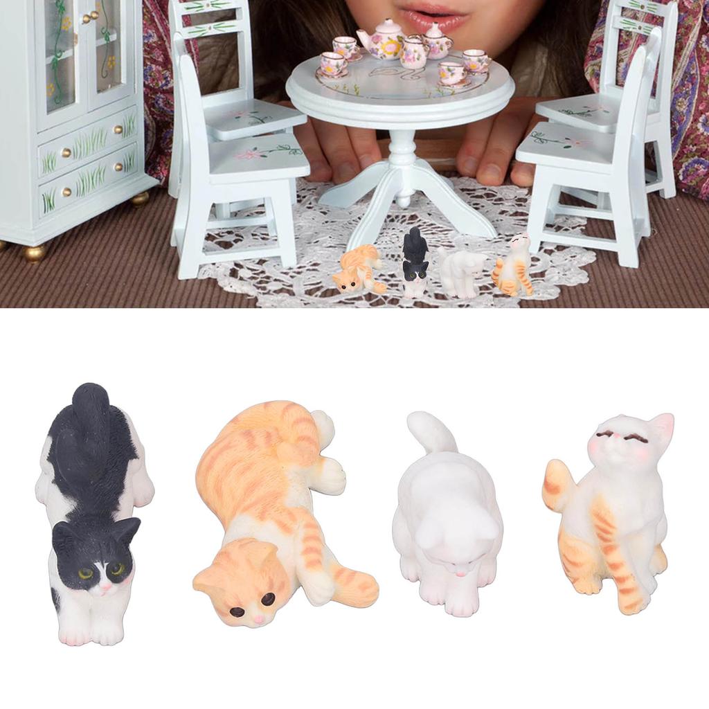 4Pcs Miniature Cat Figurines 1:12 Dollhouse Mini Resin Animal Model Ornaments Decoration Simulation Craft
