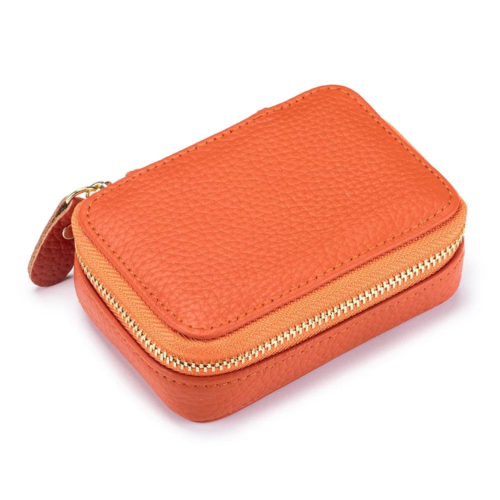Small Makeup Bag Outdoor Makeup Pouch Genuine Leather Lipstick Lip Case Zipper Cosmetic Organizer Purse with Mirror for Women