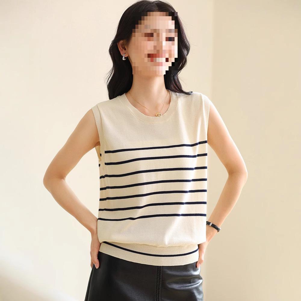 Women's Summer Striped Cotton Knit Sleeveless Sweater Vest - Age-Reducing Fashion Top