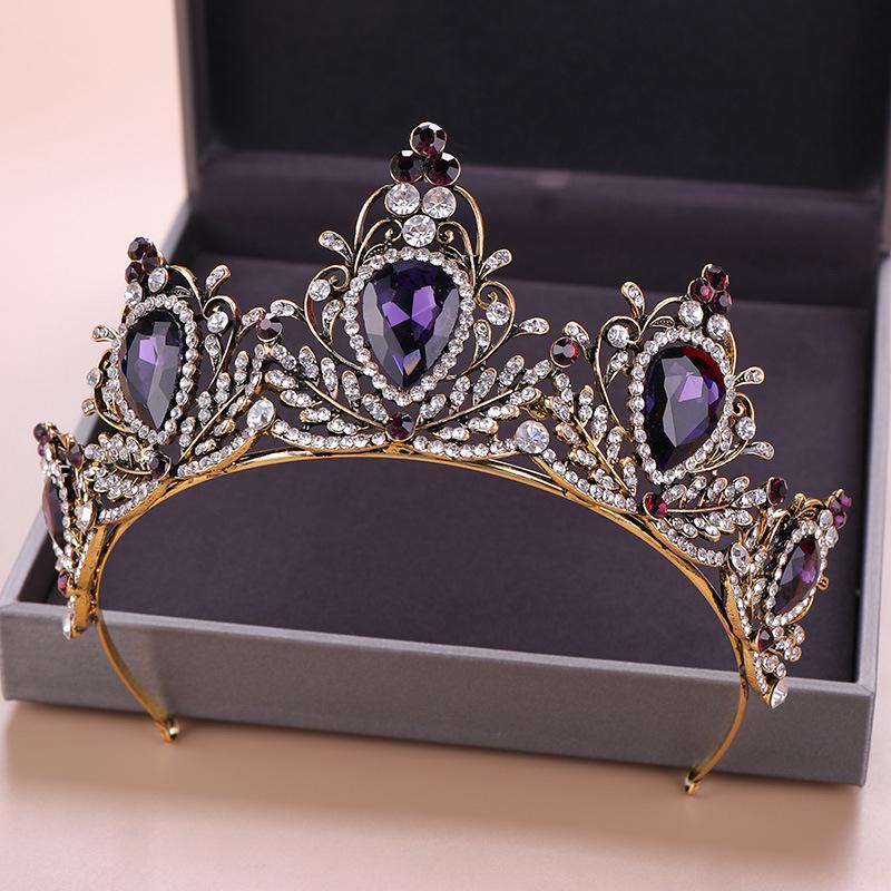 Tuanming Baroque Crown: Purple and Black Retro Wedding Headwear