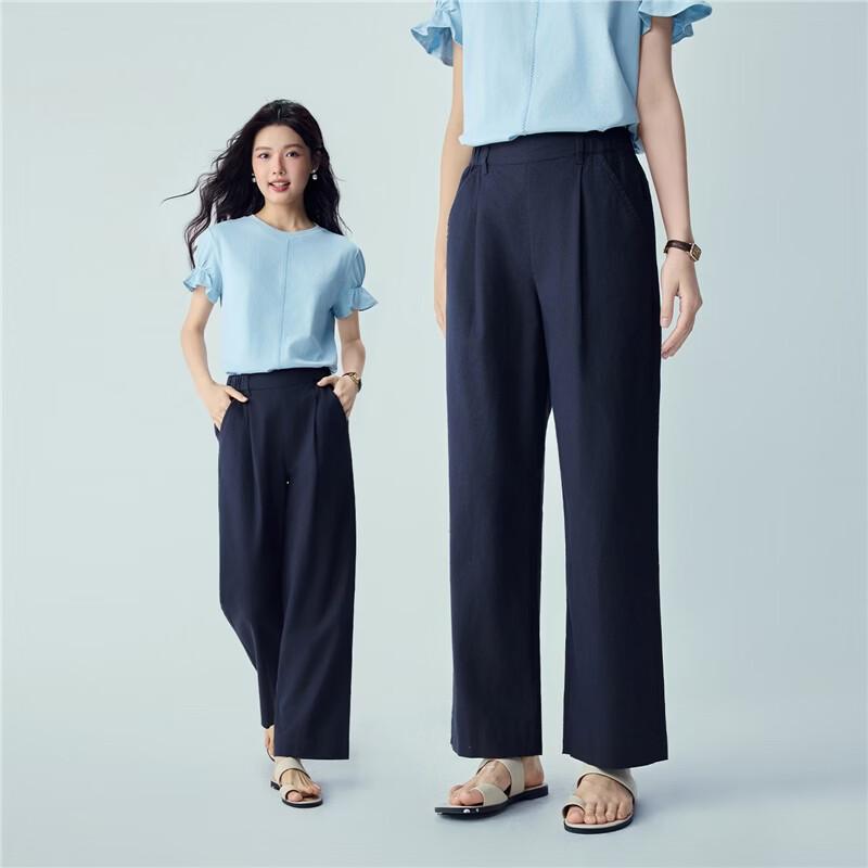 Giordano Women's Pleated Cotton Linen Cropped Pants