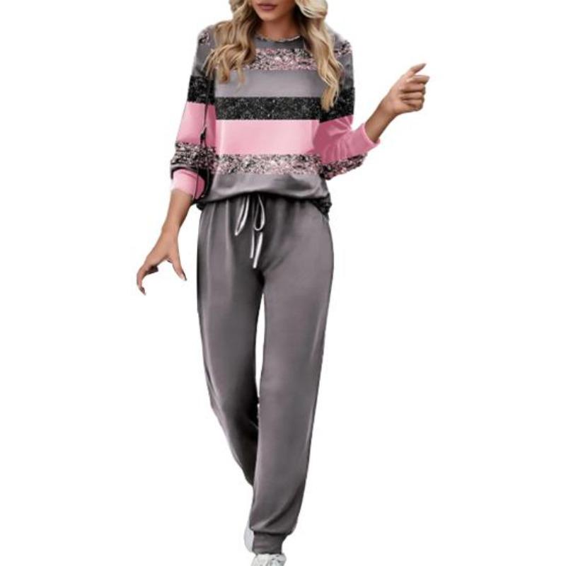 Autumn Women's Printed Casual Suit, Long-sleeved Trousers, Two-piece Suit
