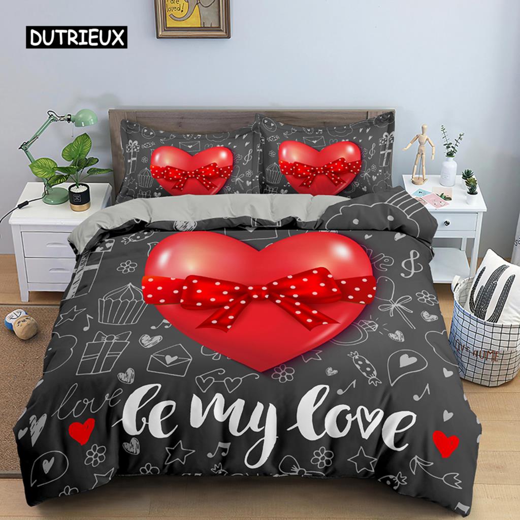 Multicolor Duvet Cover Set Colorful Hearts Queen Size Bedding Set for Teen Microfiber Geometric Cartoon Love Heart Quilt Cover