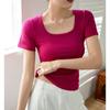 High Spring Thread Cotton Summer Dress New T-shirt Women Short-sleeved Top Square Collar Bottom Shirt