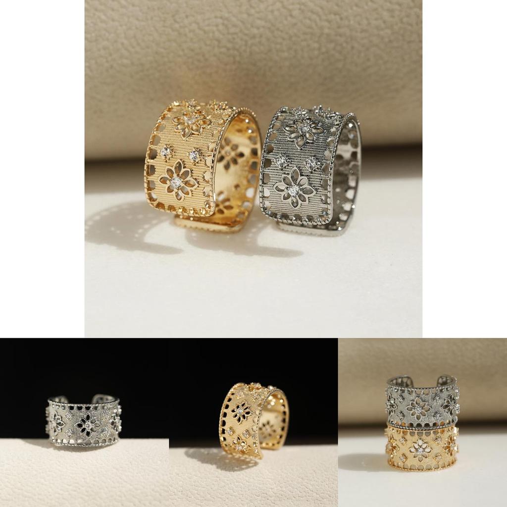 Elegant Fashionable Hollow Design Zircon Stone Ring For Women Trendy Statement Piece 2024
