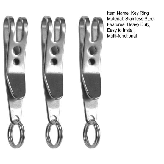 3Pcs Stainless Steel Key Ring with Clip Heavy Duty Metal Keychain Pocket Clip Holder Mini