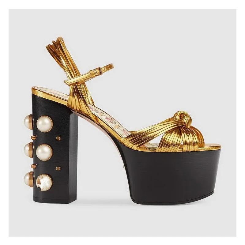 Fashion Luxury Brand Women's Summer Fashion Metal Platform Sandals Large 34-42 Super High Heel Thick Bottom Rivet Party Women's Shoes