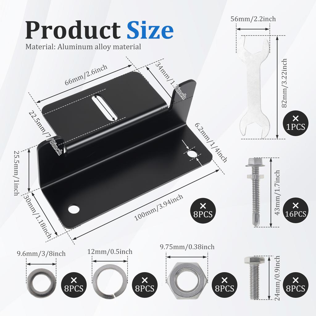 8Pcs Solar Panel Mounting Bracket Aluminium High Strength Roof Solar Panel Z Bracket with Nuts & Screws for Motorhome Boat Wall