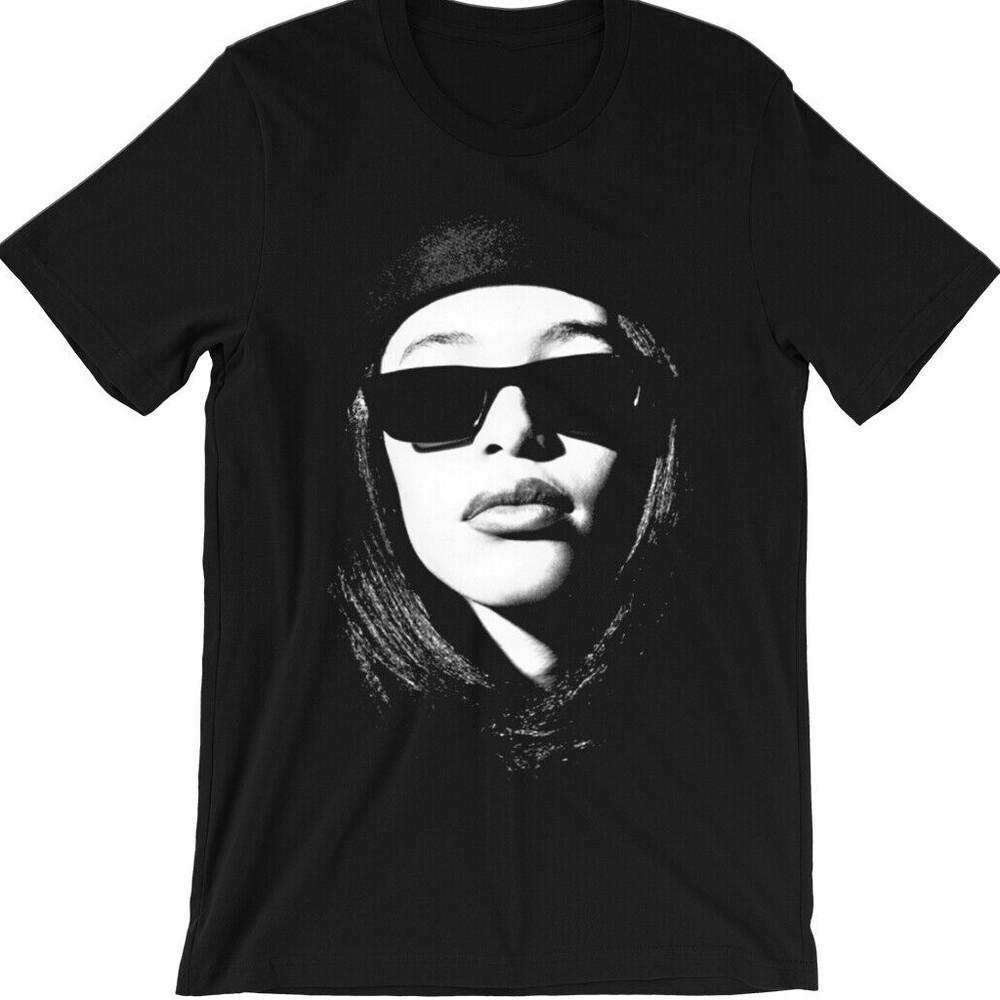 NUOVA T-shirt Aaliyah nera Manica corta Tutte le taglie dalla S alla 5XL XZ65