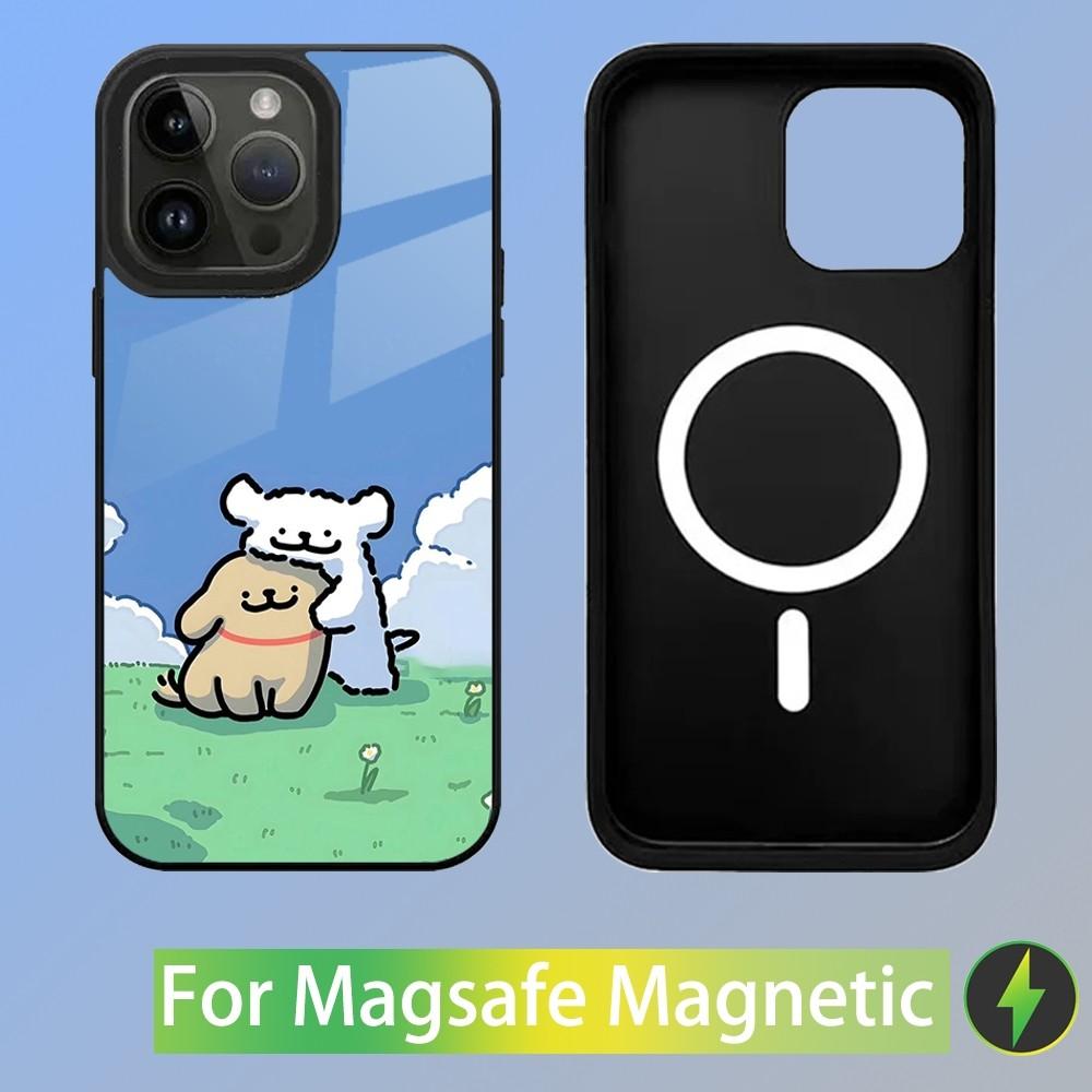 Korea Line Puppy Maltese Phone Case For iPhone 15,14,13,12,11,Plus,Pro,Max Mini Magsafe Magnetic Wireless Charging