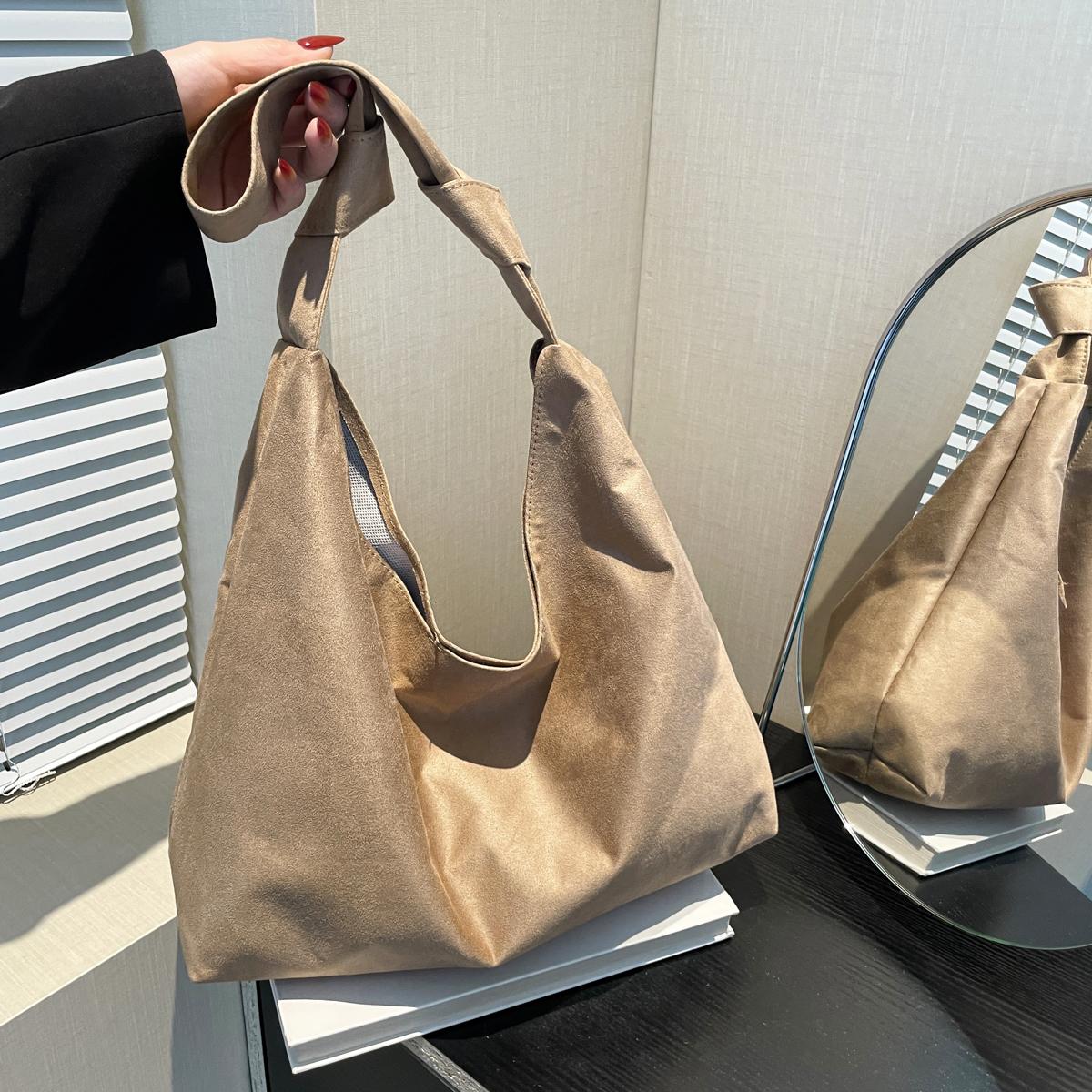 

Сумка-тоут из бархата чистого цвета, модная, с узлом, ручная, вместительная, повседневная, простая, с ремешком, на плечо