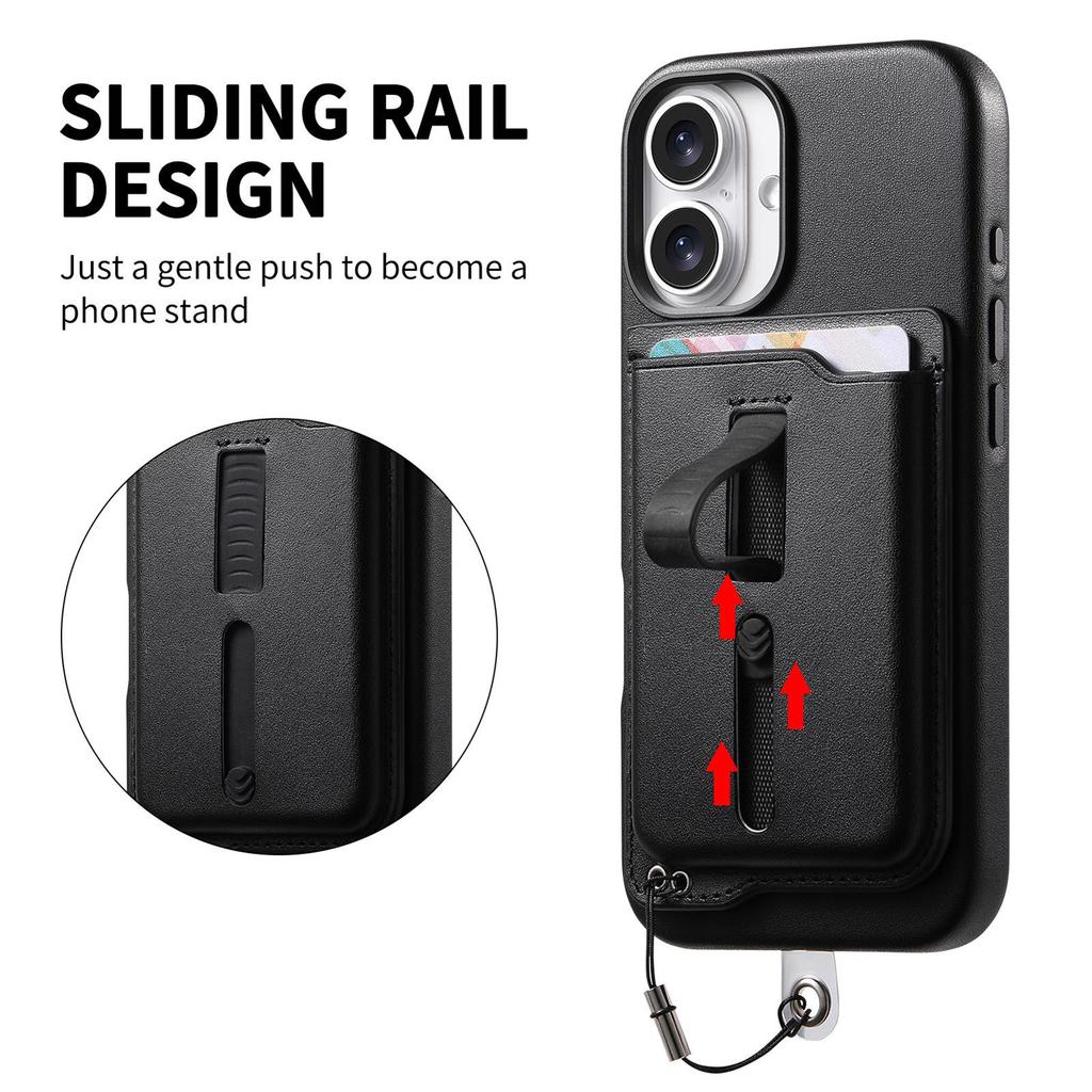 iPhone 17 Magnetic Card Holder Case with Anti-Lost Strap & Drop-Proof Cover, Compatible with 15 Pro & 16 Pro Models