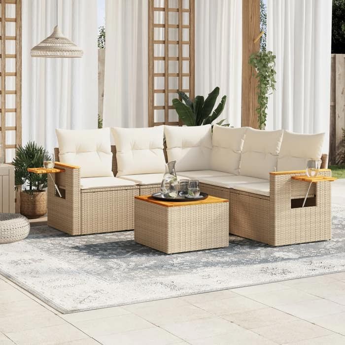 VidaXL Garden Lounge Set with Cushions 6 Pcs, Patio Sofas, Patio Furniture Set, Outdoor Furniture, Beige 3259209