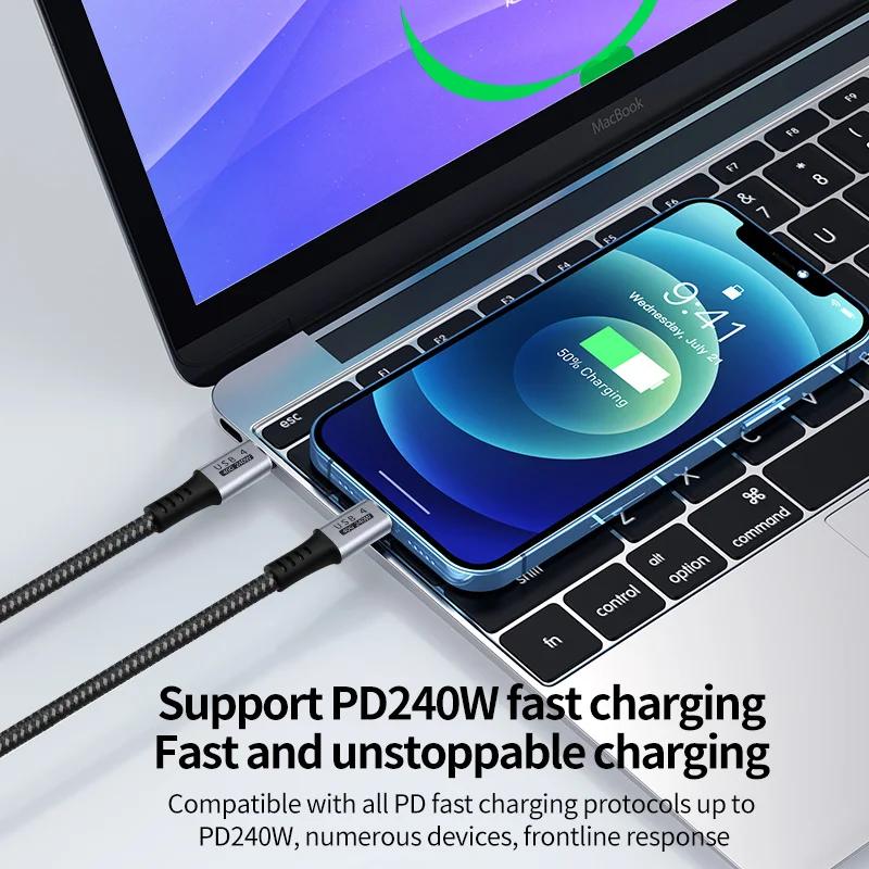 240W USB4 Cable PD Fast Charging Cable 8K@60Hz 40Gbps Type-c Data Video Cord For Samsung Xiaomi Macbook Pro iPad