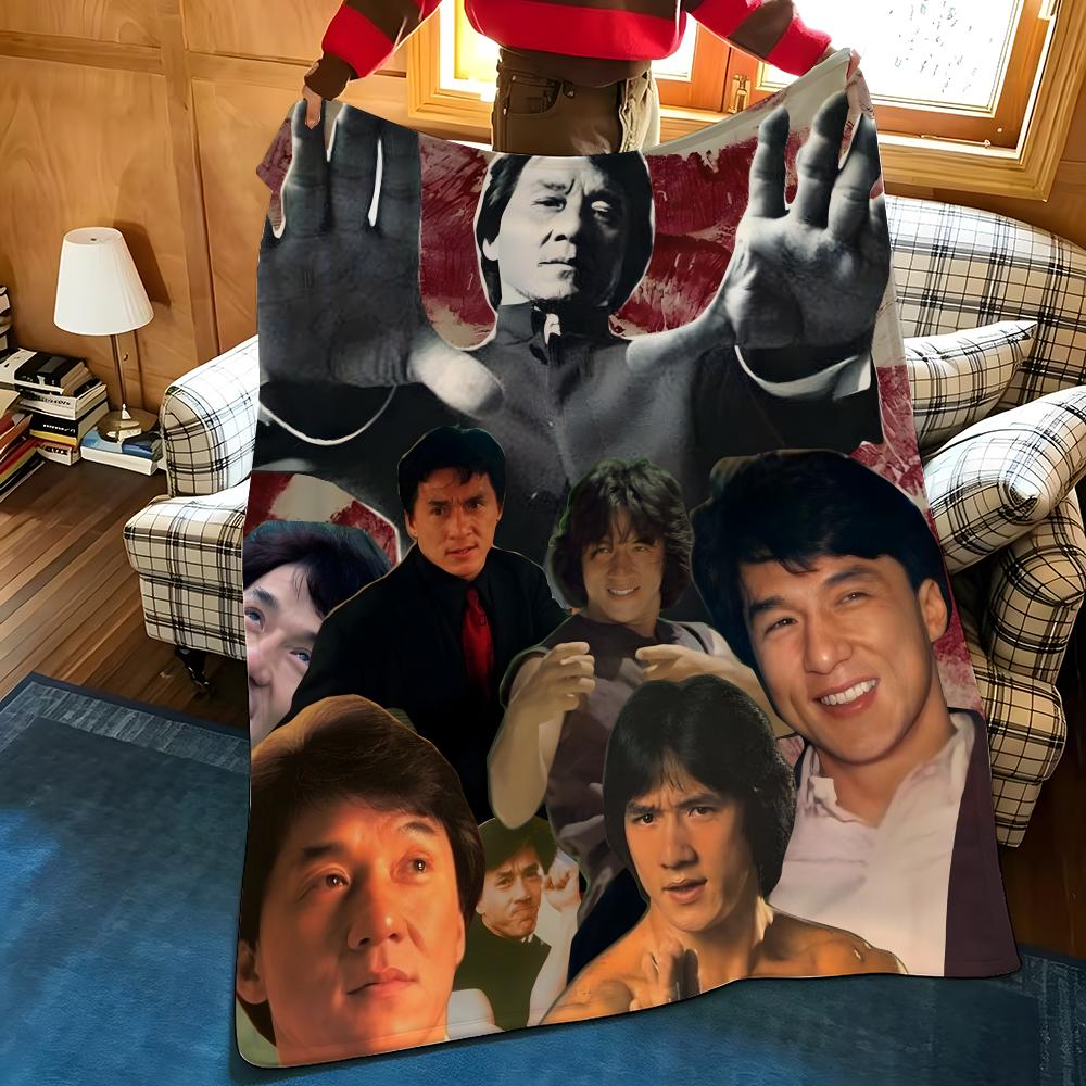 Celebrity J-Jackie C-Chan Throw Flannel Cozy Print Blanket, Portable, Durable Machine Washable Cute Cool