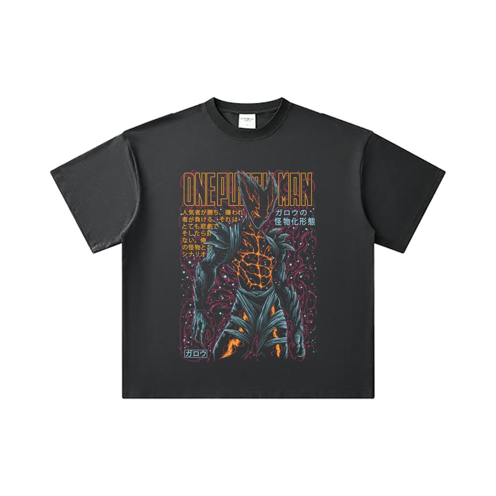 260 GSM Double Yarn 32 Count 100% Cotton One Punch Man V8 Garou Print Unisex Heavy Cotton T Shirt
