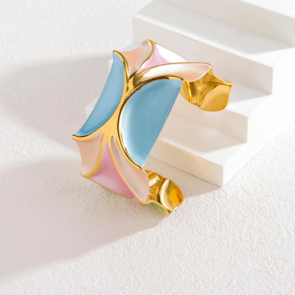 Přeshraniční nerezový náramek s barevným blokováním dopaminu - Niche móda, lehký luxus, geometrické šperky s kapkovou olejovou technikou.