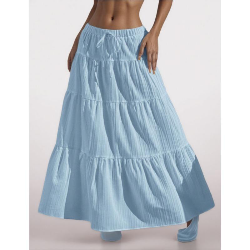 2025 Summer Fashion Lace-up Big Swing Skirt Loose Elegant Casual Simple A-line Ruffled Party Long Skirts Sweet Simple Party Office Clothing