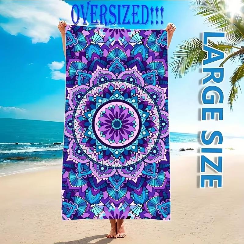 

Funny Purple Cartoon Face Beach Towel Flat Print Bloodshot Eyes Bath Towel for Travel Pool Party Microfiber Shower Gift W40*H60(CM)