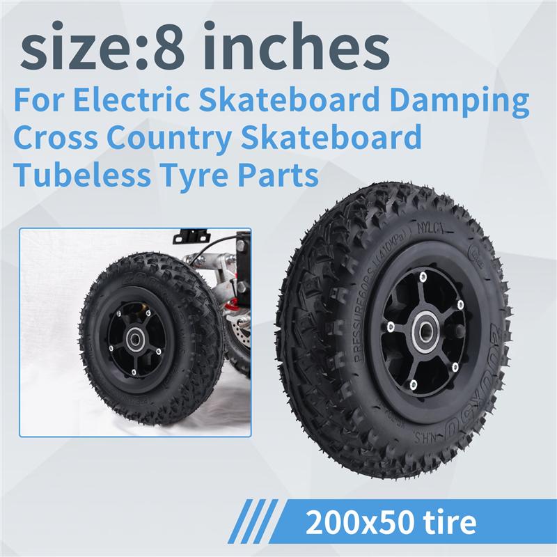 A03E-Rear Wheel 8 Inch 200X50 Pneumatic Tires For Electric Skateboard Damping Cross Country Skateboard Tubeless Tyre Parts
