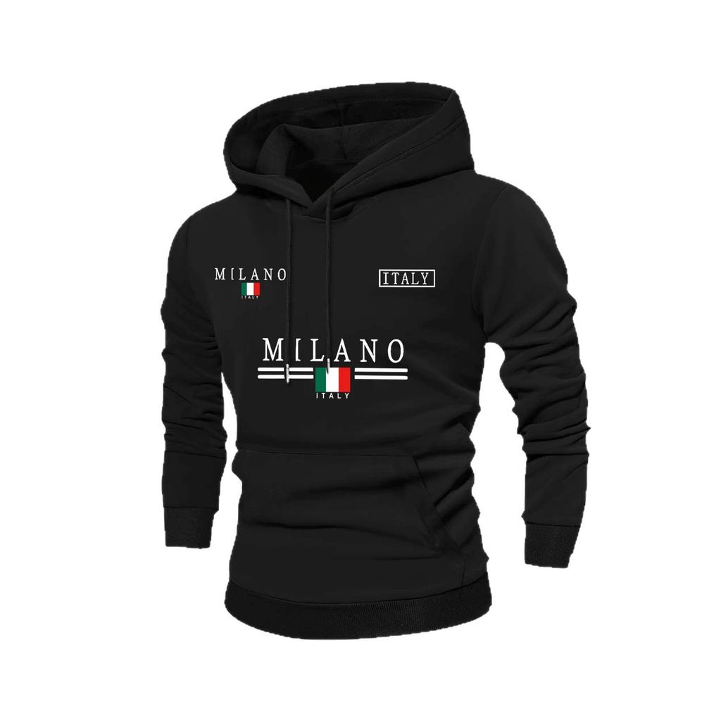 Italy MILANO Milan Multi-Position Flag Letter Hooded Sweater Men's Casual Shoulder Hoodie
