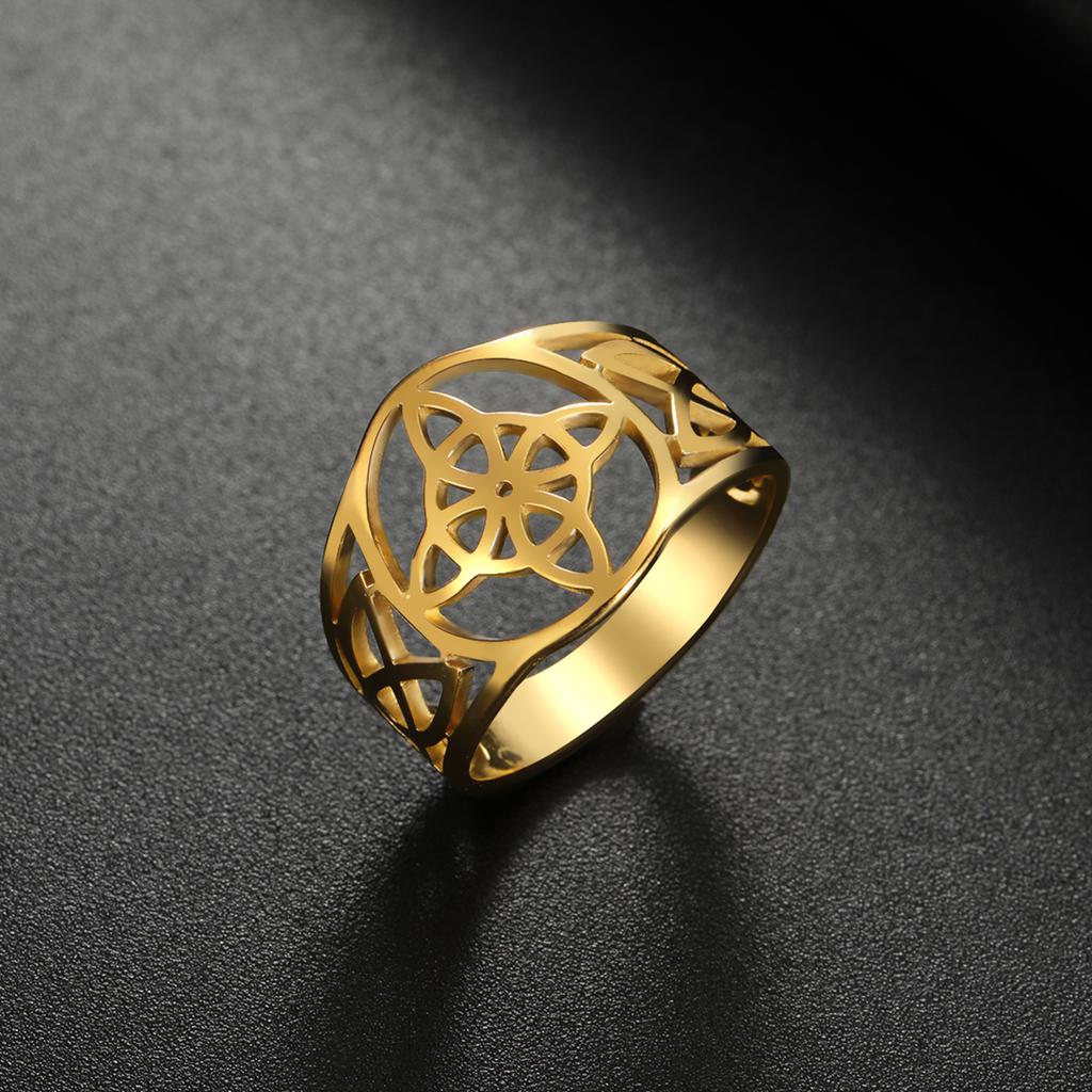 LIKGREAT Witch Knot Ring Wiccan Cross Celtics Knot Women Finger Rings Stainless Steel Witchcraft Amulet Jewelry Gift for Men
