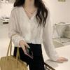New ArriVals Open Run Women White Punching Lace V Neck Long sleeVe Blouse