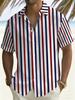 Men's Red, White, and Blue Striped Plus Size Short Sleeve Shirt, Summer Beach Casual Shirt, Lightweight Breathable Lapel Top, PLUS SIZE