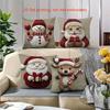 Christmas Style Pillowcase Embroidered with Snowman, Santa Claus, and Reindeer New Year Home Decoration 2d Flat Printing