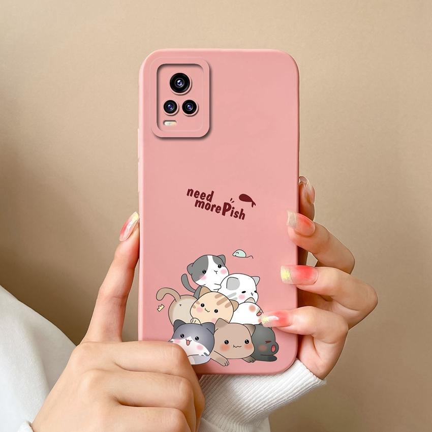 Case For Vivo V17 V20 S19 Y75 S16 Y77 Funny Cartoon Cat Pattern Phone Covers Screen Protector Soft Silicone Anti Slip Protection For Vivo Bumper Shell