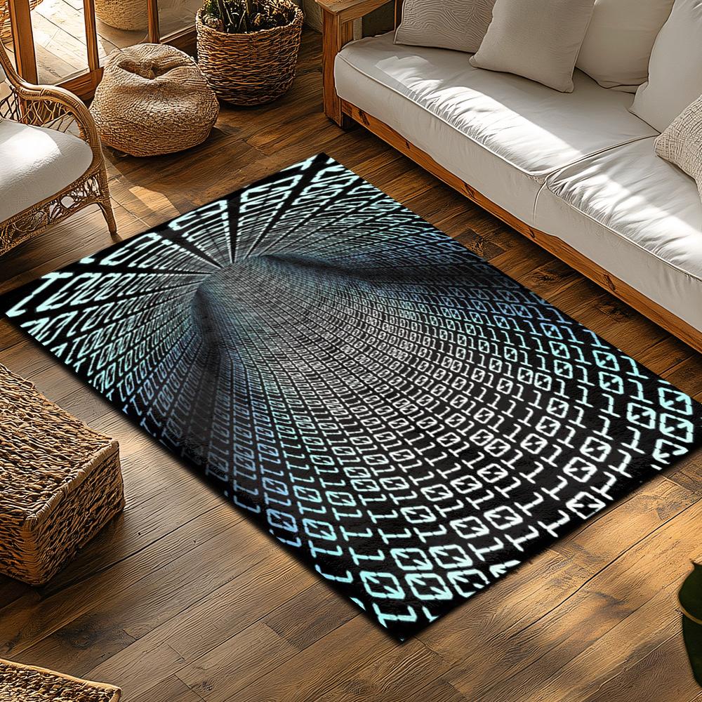 Tuniu Geometric Digital Code Rug, Modern Home Living Room Floor Carpet, Non-Slip Kitchen Rug, Decorative Floor Mat