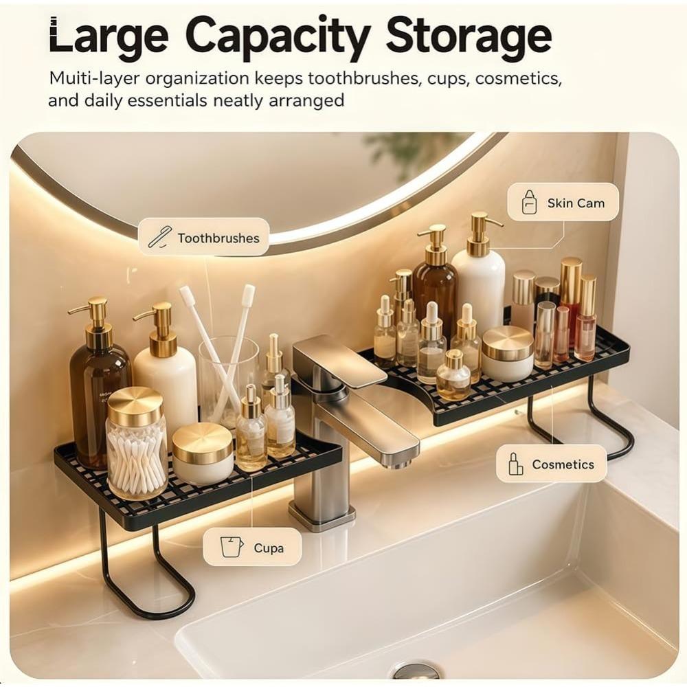 Behind the Faucet Sink Organizer, Thickened Behind the Faucet Shelf Bathroom, No-Drill Free Standing Faucet Storage Shelf