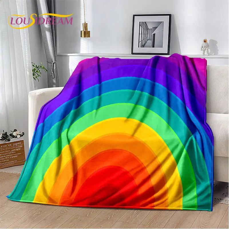 Pătură moale de pluș cu iluzie de culoare cromatică curcubeu, pătură de flanel pentru sufragerie dormitor pat canapea husă de picnic