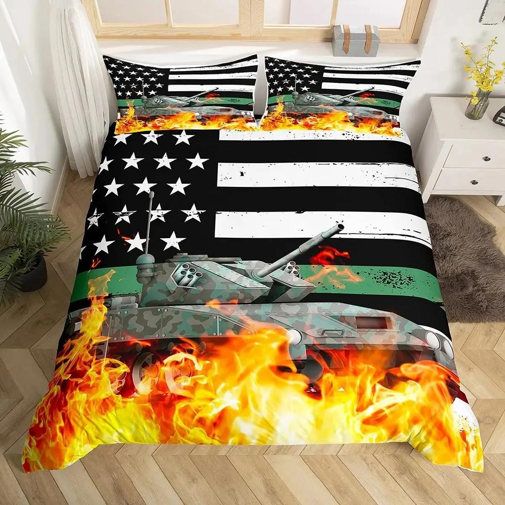Amerikanischer Soldat Bettbezug Set Einzel für Jungen Jugendliche, Amerikanische Flagge Bettdeckenbezug Set, Flugzeug Quilt Bettwäschesets Queen Size