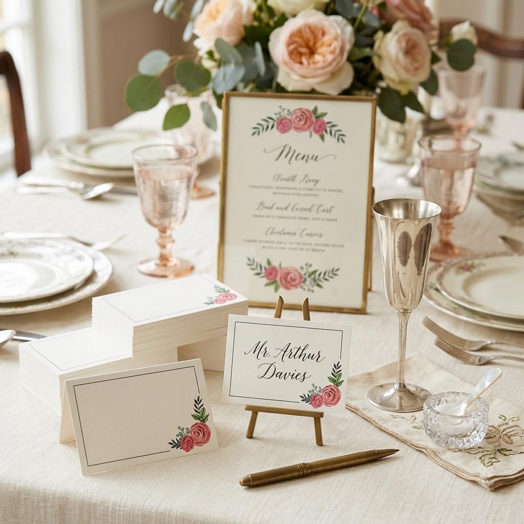 50Pcs Rose-Printed Blank Table Cards for Wedding Party Place Cards Handwritten Name Sign In Table Decoration